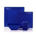 Lorenzo Import 16 Piece Square Beaded Stoneware Dinnerware Set, Blue LH502